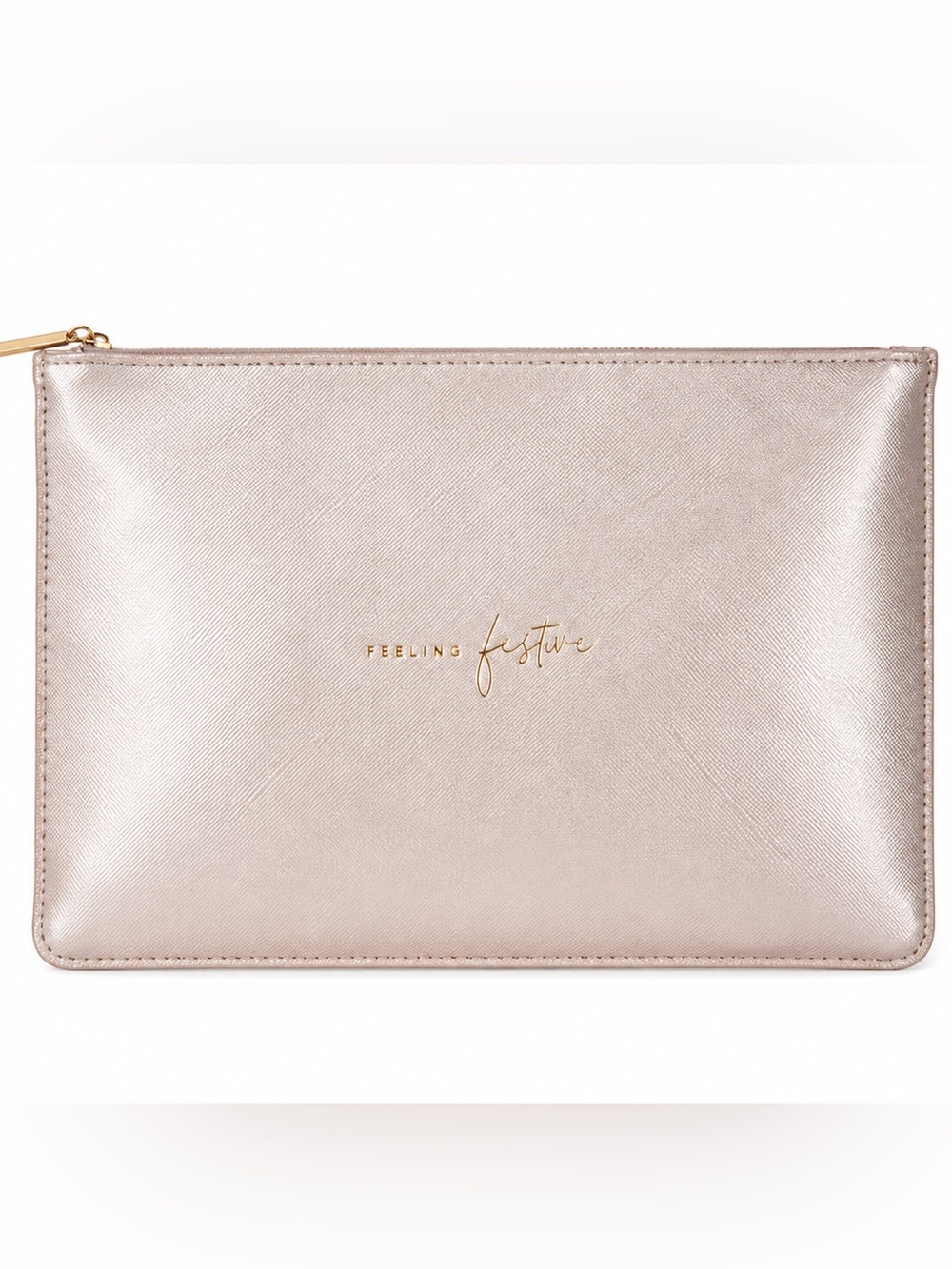 Feeling Festive Metallic Rose Gold Zip Clutch